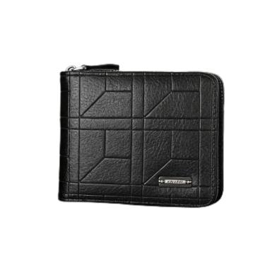 Imagem de Carteira masculina de couro curta com zíper, preta moderna com zíper (preto)