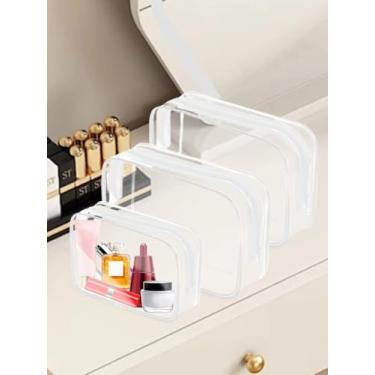Imagem de Pacote com 3 bolsas de higiene de viagem transparentes aprovadas, bolsa de acessórios de viagem para aeroporto, bolsas tamanho litro, repelente de água, bolsa de cosméticos de PVC para mulheres