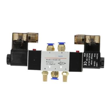 Imagem de Válvula solenoide pneumática pneumática de bobina dupla 4V220-08 5 vias 2 posições 1/10.2 cm 1/20.3 cm CC 12V DC24V CA 110V CA 220V com encaixes silenciador (SL4mm-Fit, DC 24V)