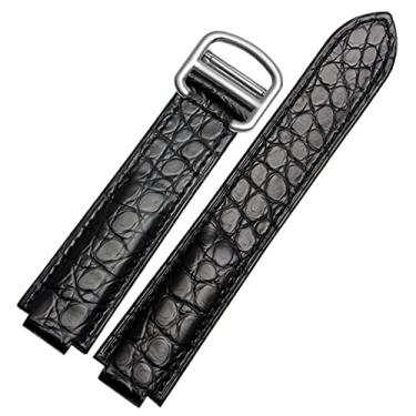 Imagem de EKSIL Pulseira de relógio de couro de crocodilo americano adequada para Cartier Pulseira de couro convexo balão azul 18 20 mm, preto e feminino (preto prateado, 20-12 mm)