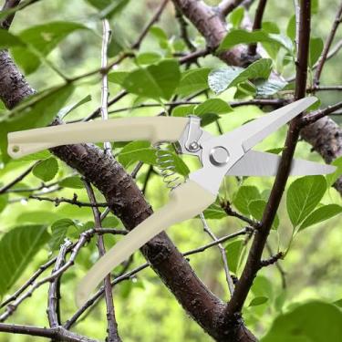 Imagem de Tesoura de jardim de aço inoxidável de lâmina reta bege, aparador de galhos premium com cabo ergonômico de polipropileno