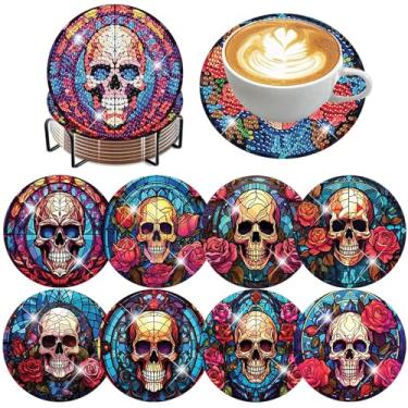 Imagem de Zythron Kits de porta-copos de arte de diamante de caveira com suporte de flores de crânio kits de porta-copos para iniciantes kits de arte de diamante para adultos pintura de artesanato por Diamond