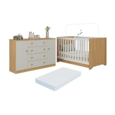 Imagem de Berço Americano 3 em 1 com Colchão Incluso e Cômoda 2 Portas 4 Gavetas