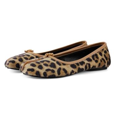 Imagem de VBDB Tabi Ballet Sapatilhas femininas bico redondo largura larga bico dividido salto baixo sapatos rasos confortáveis, Marrom leopardo, 35