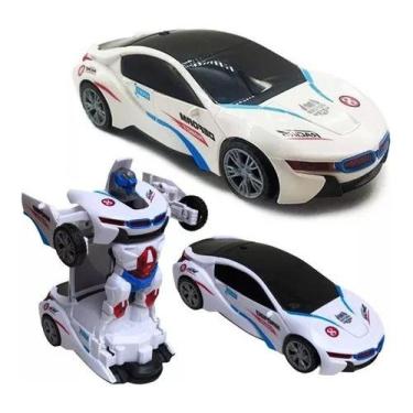 Imagem de Carro Vira Robo Som Luz Carrinho Bmw Brinquedo Menino Pilha Cor Branco