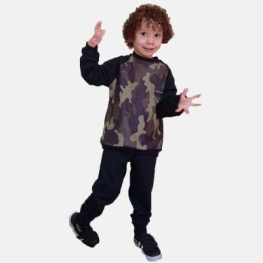 Imagem de Conjunto de Moletom Flanelado Infantil Grosso Mesclado Preto Manabana 