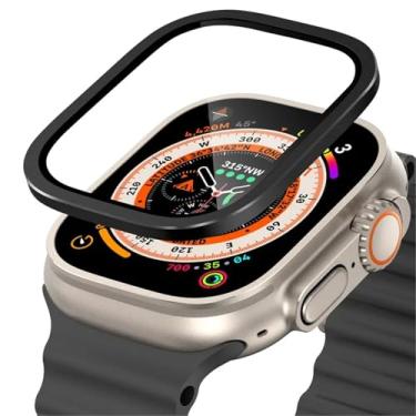 Imagem de SAAWEE Vidro temperado para apple watch ultra 49mm, armação de metal de titânio, película anti-arranhões para série ultra 2, acessórios protetores de tela(Black 2)