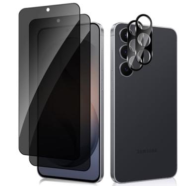 Imagem de MiKoyi Protetor de tela de privacidade para Samsung Galaxy S26, pacote com 2 protetores de tela de vidro temperado, suporte para impressão digital + 2 protetores de lente de câmera para Galaxy S26 5G