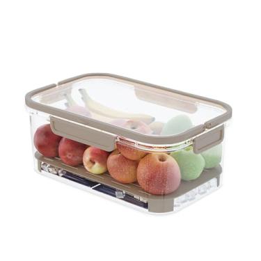 Imagem de Organizador de geladeira CUOFYUNL com tampas e alça, recipientes reutilizáveis ​​de armazenamento de alimentos e frutas vegetais para casa/piquenique (Bege)