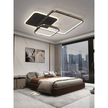 Imagem de Luminária de teto LED moderna, 3000-6000K, dimerizável, 44W, com controle remoto, em acrílico, para quarto, sala de estar, sala de jantar, cozinha e escritório (quadrada, preta, 45cm).