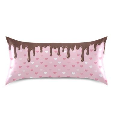 Imagem de Wassud Fronha de cetim com corações de chocolate pingando para cabelo e pele, fronhas de seda lisa, king size, respirável, com fecho de envelope