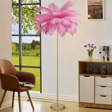 Imagem de Lâmpada De Assoalho De Penas De Avestruz Nordic Elegant Tall Pole Lamp Stand Light Modern Interior Indoor Lighting Decor Home Floor Lights, Light Pink