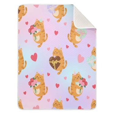 Imagem de Wassud Cobertor de bebê romântico com corações de gatos para meninos e meninas, macio e recém-nascido, cobertor aconchegante de algodão essencial para berçário, viagem, berço, carrinho 76 x 101 cm