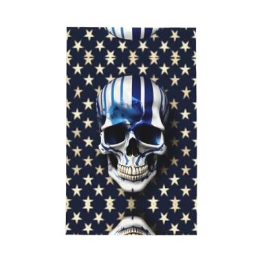 Imagem de XLLingL Toalhas de cozinha de waffle com estampa de crânio com listras azuis, panos de prato de microfibra, para decoração e limpeza de cozinha - 1 peça