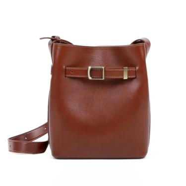 Imagem de MoreFarther Bolsa de couro legítimo, bolsa tiracolo pequena para mulheres, bolsa de ombro macia com alça ajustável, Marrom escuro, Tendência