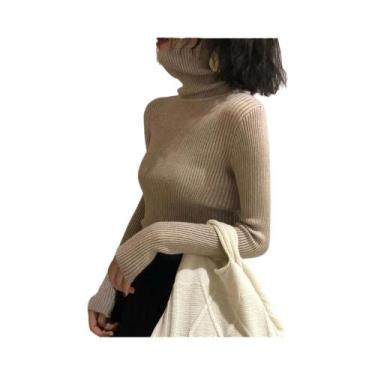 Imagem de Suéter Feminino De Gola Alta Slim Fit, Estilo Coreano, Pulôver De Tric