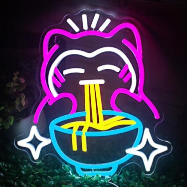 Imagem de Luz LED Ramen Neon - Placa neon de macarrão de urso fofo, decoração de parede japonesa regulável para salas de jogos, restaurantes, bares e quartos de crianças, presente exclusivo com uso interno