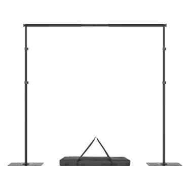 Imagem de Hecis Suporte de pano de fundo de 2,6 x 3 m, moldura de fundo ajustável para fotografia, kit de tubos e cortinas resistentes, postes de suporte fotográfico para casamento, festa, aniversário, festival