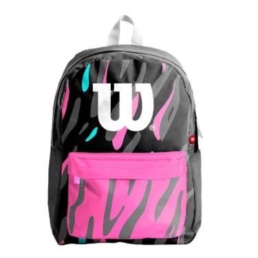 Imagem de Mochila Esportiva Wilson Mod. Print 25L Preta Rosa Poliéster Bolsa Escolar Faculdade Notebook-Unissex