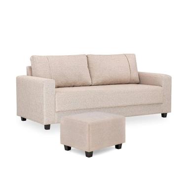 Imagem de Sofá 3 Lugares e Puff Herval Clean Linho Bege, 200 cm