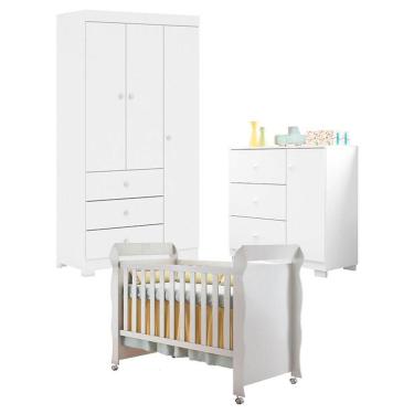 Imagem de Quarto De Bebê Duda 3 Portas Com Berço Americano Mirelle Branco Brilho - Phoenix Baby