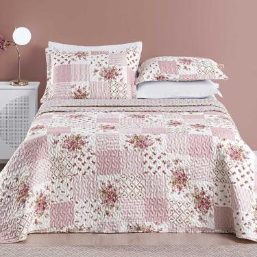 Imagem de Kit Cobre Leito Colcha Dallas Casal Padrão Dupla Face Estampada 3 Peças - Rosa Matura P...