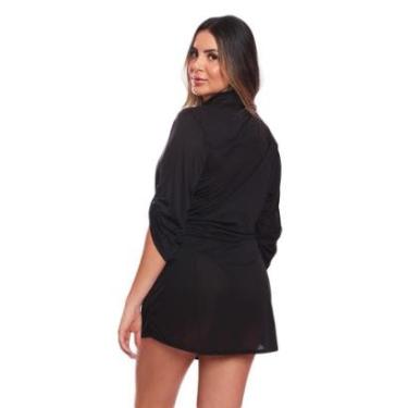 Imagem de Saída Praia Piscina Chemise Camisão Feminino Cinto Botão FMF Preto-Feminino