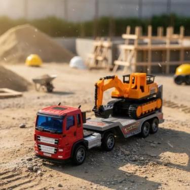 Imagem de Super Truck Carredeira Fricção Trator Escavadeira Brinquedo - Pica Pau