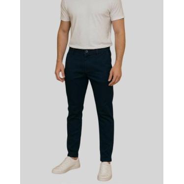 Imagem de Calça Masculina de Sarja Esporte Fino com Bolso Embutido Azul Marinho 