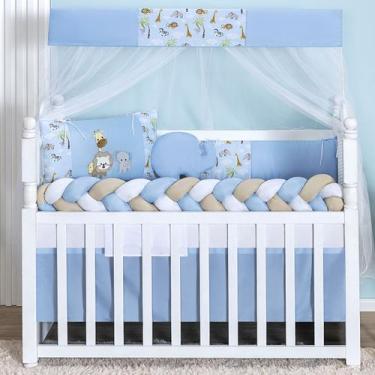 Imagem de Kit Berço Americano Trança 11 Peças Para Bebê Menino Safari Leão Azul 