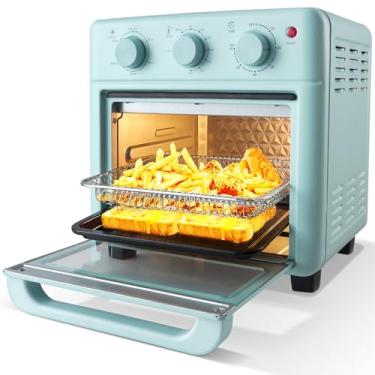 Imagem de Novaspark Conjunto de forno de torradeira Air Fryer, bancada de convecção retrô, forno pequeno de 16 litros, pizza de 4 fatias ou 23 cm, assar, grelhar, fritar ao ar, mini forno convencional de