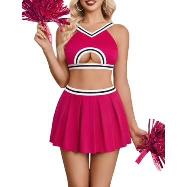 Imagem de Avidlove Womens Lingerie Skirt Set Sexy Cheer Skirts Costume Y2K Micro Skirt Cropped Top Cosplay Role Play Uniform Outfit Rose Red S