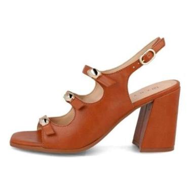 Imagem de Sandalia Ramarim Tira Tripla Salto Bloco Com Aplicacoes-Feminino