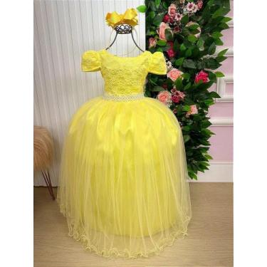 Imagem de Vestido Longo Daminha Amarelo Laura com Peito Rendado e Laço, 12, Amar