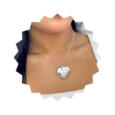 Imagem de ROHNES Colar Maxi de Coração Bojudo Liso Folheado a Prata 925, Feminino, Dourado, Metal