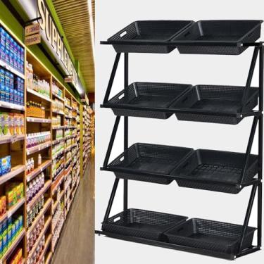 Imagem de Prateleiras de vegetais de supermercado de 4 níveis - expositor comercial de frutas e lanches para batatas, cebolas e muito mais - Rack de vegetais de varejo para maior visibilidade do mercado