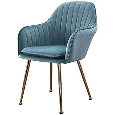 Imagem de Cadeira de jantar moderna de veludo com pernas de metal, almofada macia, poltrona – Cadeira de café elegante para sala de estar, quarto, escritório – Mobiliário confortável