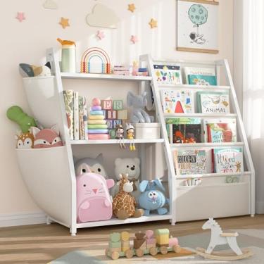 Imagem de MEUIS Estante infantil branca e armazenamento de brinquedos – Organizador de brinquedos com prateleira de livros, 3 andares, pequena estante para quarto, berçário, quarto de crianças, sala de jogos