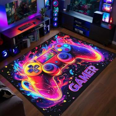 Imagem de Tapete gamer para quarto de meninos – Tapete de jogos, 1,8 m x 2,3 m para sala de jogos, sala de jogos, sala de jogos, decoração de sala de jogos, tapetes de chão
