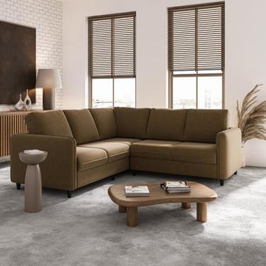 Imagem de Sofá de Canto Orquídea 5 Lugares em Veludo CabeCasa MadeiraOriginals -