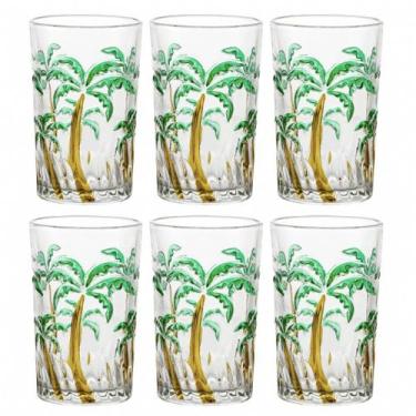 Imagem de Jogo C/ 6 Copos Palm Tree Alto Relevo 350ml Mesa Posta Bebidas Água Su