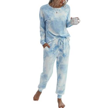 Imagem de Conjunto de Moletom PRETTYGARDEN Azul Tie-Dye Tamanho XL