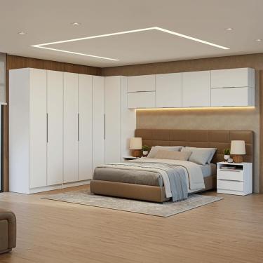 Imagem de Quarto Completo Casal De Canto 610 Cm Com Mesa De Cabeceira Branco Neo Madesa