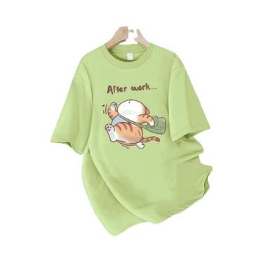 Imagem de Camiseta Feminina De Algodão Para O Verão Com Estampa De Gato Dormindo