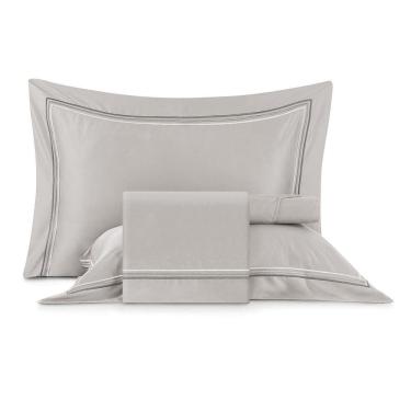 Imagem de Jogo De Cama Queen Bordados Em Cetim 300 Fios Essenza Cinza