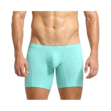 Imagem de Cuecas Boxer Masculinas De Seda Gelada De Perna Longa, Elásticas, Espo