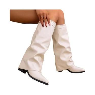 Imagem de Botas Femininas De Couro De Salto Alto Até O Joelho Com Bico Fino Para