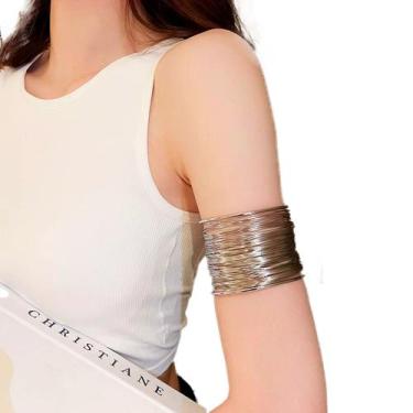 Imagem de Pulseira Bracelete Dourado Prateado Fios Metálicos Horizonta - - anjo 