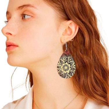 Imagem de Brinco Feminino Gota Flor Vintage Couro Moda Estilo - - anjo da mamãe,