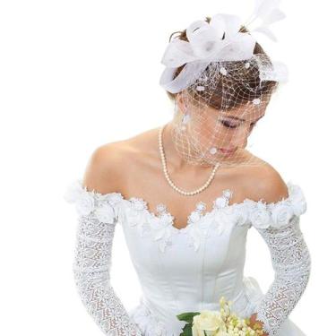 Imagem de Véu Noiva Rosto Voilet Vintage Tule Strass Branco Casamento - - anjo d